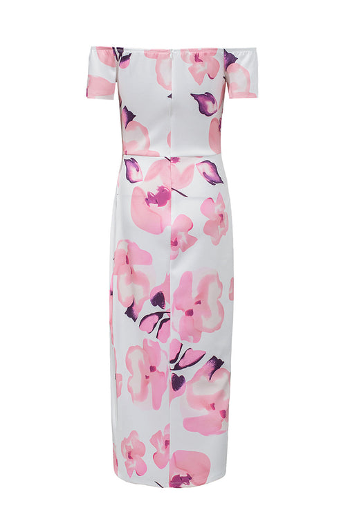 Print Off Shoulder Slit Bodycon Midi Dress